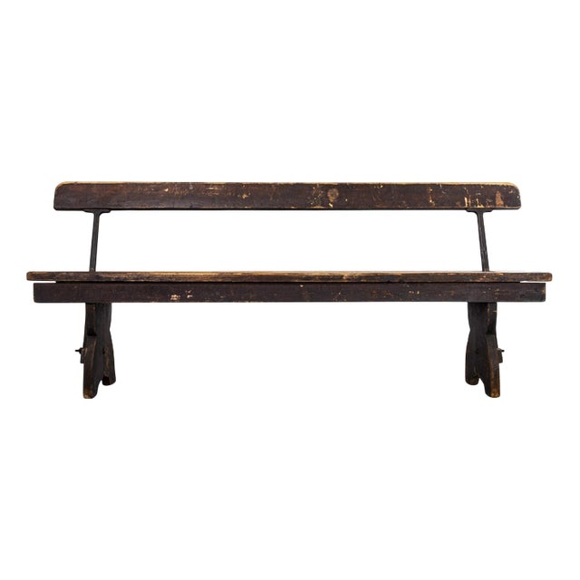 English Cast Metal and Pitch Pine Railway Bench, 1940s For Sale