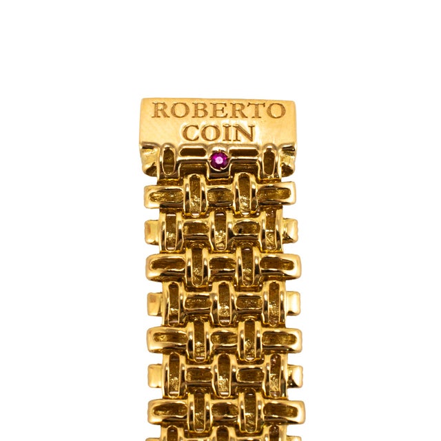 Metal Roberto Coin Appassionata Woven 18k Yellow Gold 0.55ctw Diamond Link Bracelet For Sale - Image 7 of 9