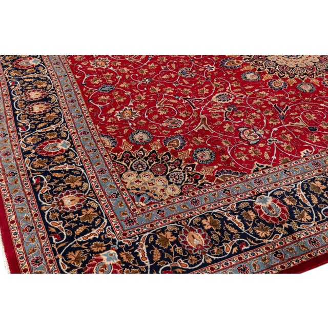 Mid 20th Century Mid-Century Persian Red Handmade Wool Rug For Sale In New York - Image 6 of 7