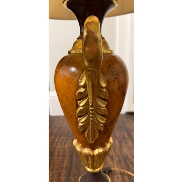 Vintage Neoclassical Swan-Handle Urn Table Lamp With Original Shade For Sale In Dallas - Image 6 of 10