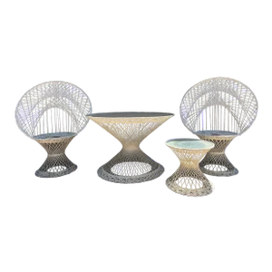 Vintage Russell Woodard Web Spun Fiberglass Patio Tables & Chairs, 4 Pieces