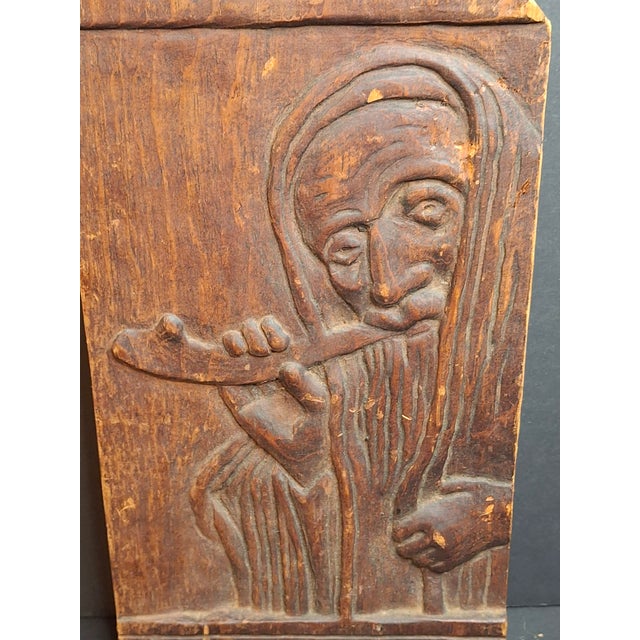 Mid 20th Century Vintage Hand Carved Wood Judaica Relief Plaque Rabbi Shofar Signed Gerber 1955 For Sale - Image 5 of 11