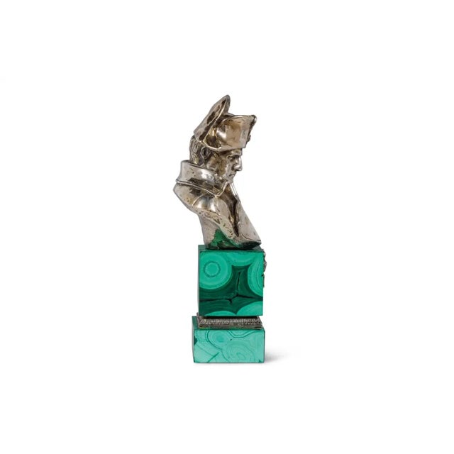 Gemstone An Exquisite French Silver and Malachite Bust of Napoleon, by Emile Pinedo For Sale - Image 7 of 9