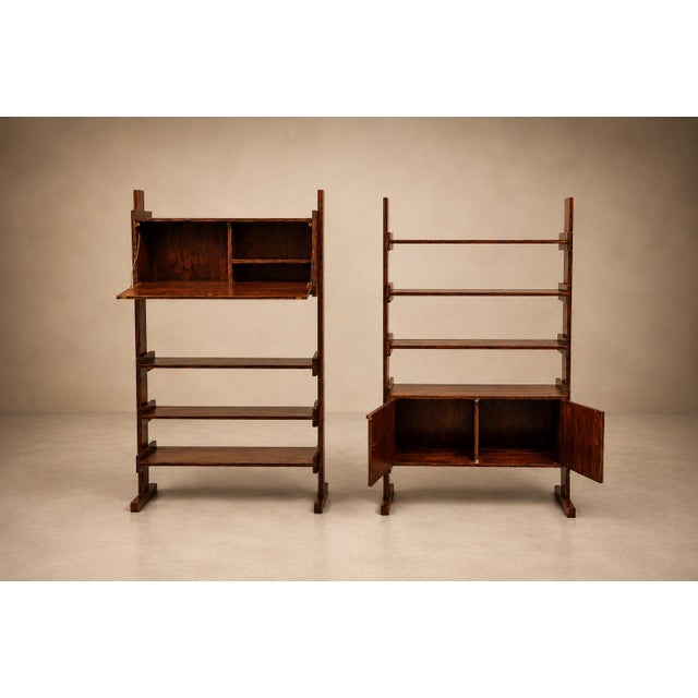 Pair of Brazilian Modern Adjustable Bookshelves With Cabinets in Rosewood, Brazil, 1960s For Sale - Image 4 of 17