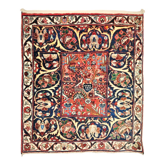 Antique Persian Bakhtiati Hand-Knotted Rug. 4'x 4'3" For Sale