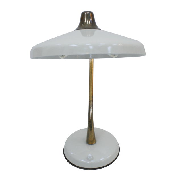 Mid-Century Modern Mid-Century White Steel & Brass Table Lamp by Oscar Torlasco for Lumi, 1950s For Sale - Image 3 of 9
