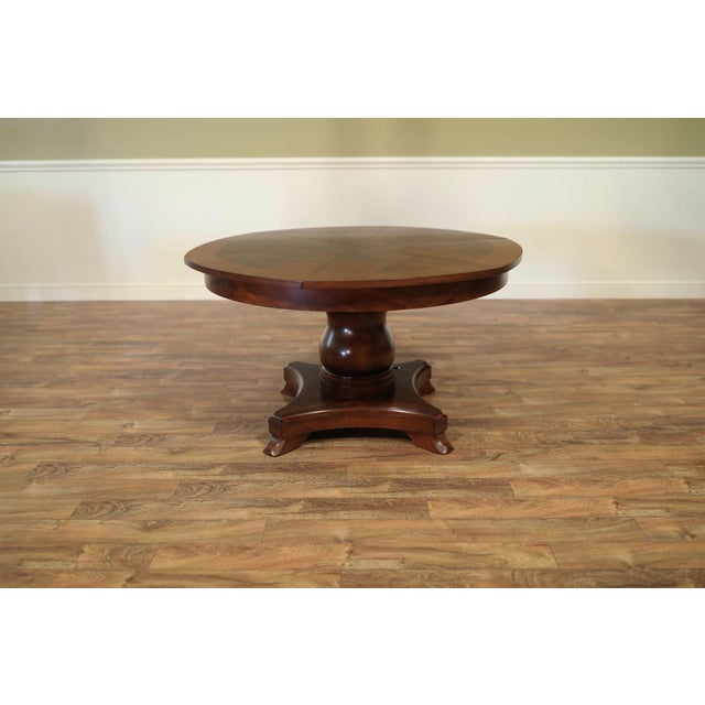 Expandable round-to-round mahogany pedestal table with self-storing leaves. This traditional design is well-suited for...