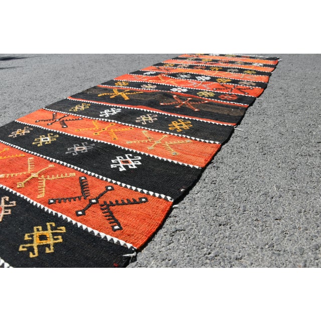Black 1960s Rustic Hand Knotted Striped Runner Rug For Sale - Image 8 of 11