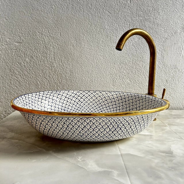 Not Yet Made - Made To Order Farmhouse Minimalist Oval Sink With 14k Gold Rim Bathroom Sink, Oval Handmade Ceramic For Sale - Image 5 of 9