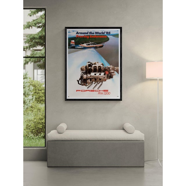 Porsche pfm 3200 around the world – 1985 – original vintage porsche poster by strenger grafik design – modern – 102x76 cm...