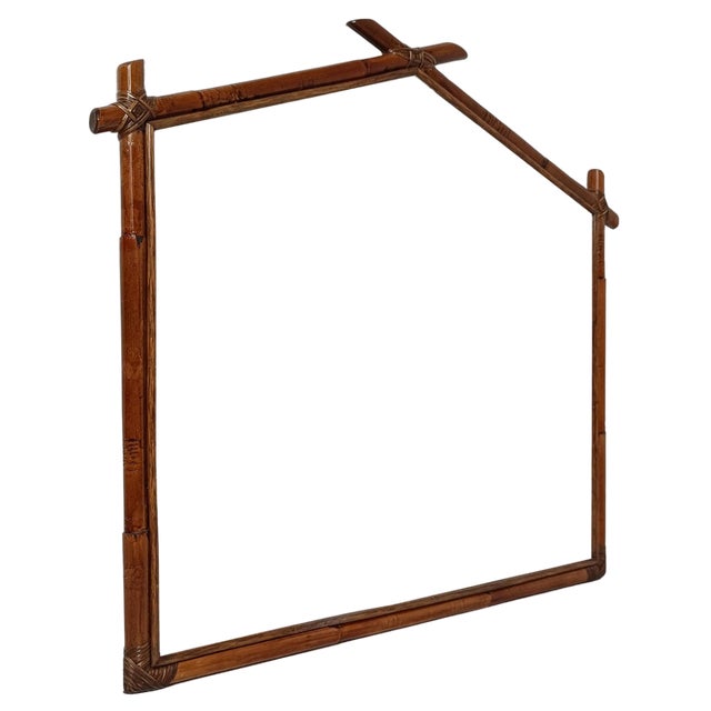 Large Vintage Tribal Mirror in Bamboo and Rattan, 1970s For Sale