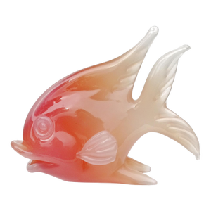 Seguso Murano Italian Art Glass Angel Fish Vintage Opalescent Orange White Alabastro Sculpture Figurine