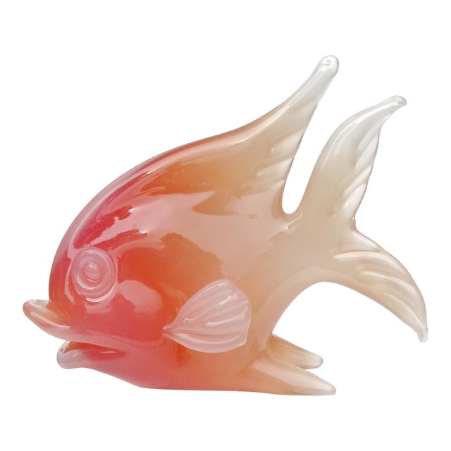 Vintage Seguso Murano Italian Art Glass Angel Fish Opalescent Orange White Alabastro Sculpture Figurine For Sale