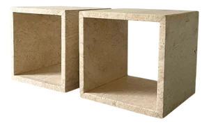 Cubical Travertine Marble Side Tables, Italy, 1980s, Set of 2