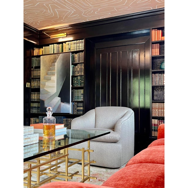 Textile Kravet Tan Upholstered Swivel Chair For Sale - Image 7 of 8