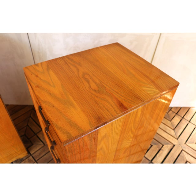 Vintage Pair of 1940s Solid Oak Nightstands For Sale - Image 15 of 18