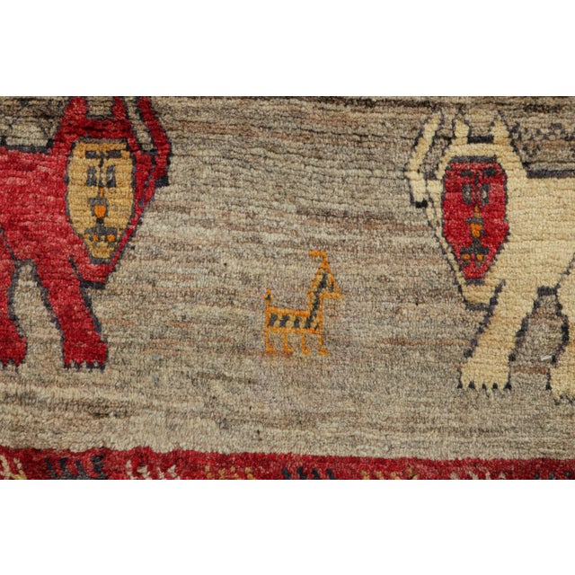 Tribal Vintage Gabbeh Persian Rug, Beige and Red Tribal Animal Pictorial - Rug & Kilim For Sale - Image 3 of 7