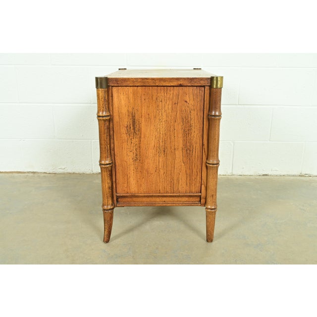 Mid-Century Hollywood Regency Campaign Carved Walnut Faux Bamboo Nightstand by Stanley, Circa 1960s For Sale - Image 13 of 15