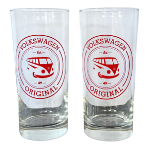 Vintage Volkswagen Bus Drinking Glasses | Set of 2 | Volkswagen Original Ets 49 | Red Vw Transporter | 6" Tumbler | Rare Retro Barware