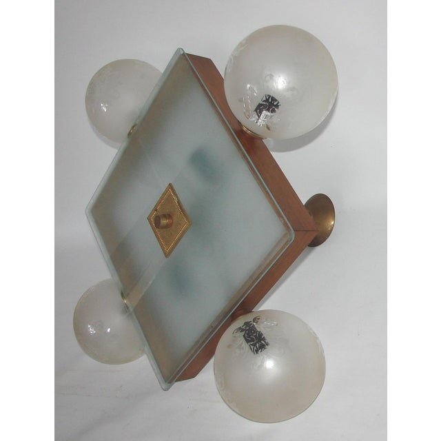 Mid-Century Ceiling Light in Brass, Wood and Frosted Glass, 1950s For Sale - Image 11 of 15