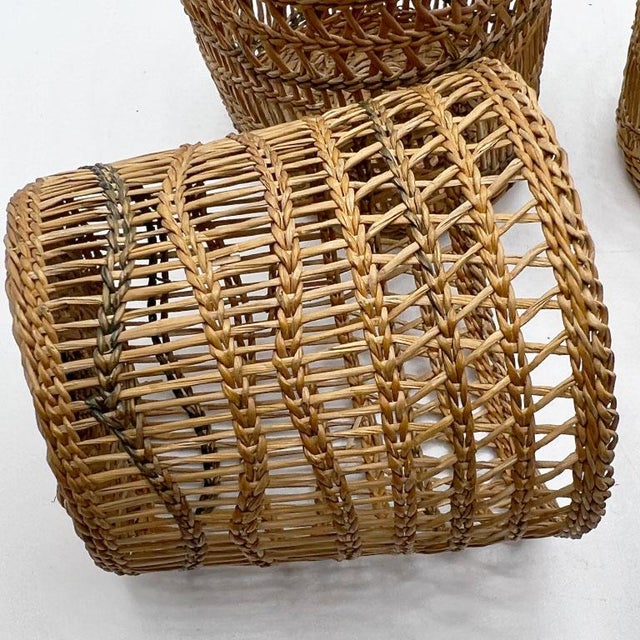 1920s Antique Woven Brown Wicker Cup Holders 1920s For Sale - Image 5 of 10
