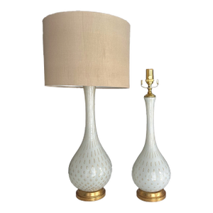 Pair Barbini Murano White Gold Glass Table Lamps