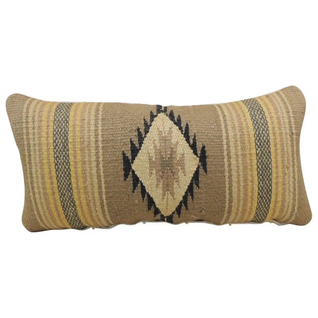 Vintage Yellow and Tan Navajo Style Woven Decorative Lumbar Pillow For Sale In Tampa - Image 6 of 6