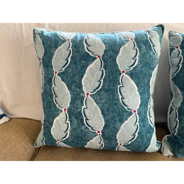 Pair of Oka Ocean Blue Fractal Leaf Pillow Covers With Duck Feather Inserts For Sale - Image 6 of 13