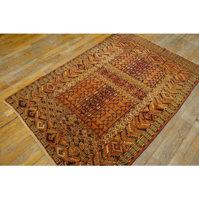 1890s Red Geometric Tribal Antique Central Asian Turkmen Tekke Engsi Rug 3' 9" X 5' 5" Knotted Wool Carpet For Sale - Image 12 of 12