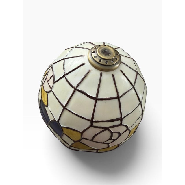 Vintage Hollywood Regency Tiffany-Style Faux Stained Glass Table Lamp, Blue & Amber Mosaic Shade For Sale In Portland, ME - Image 6 of 7