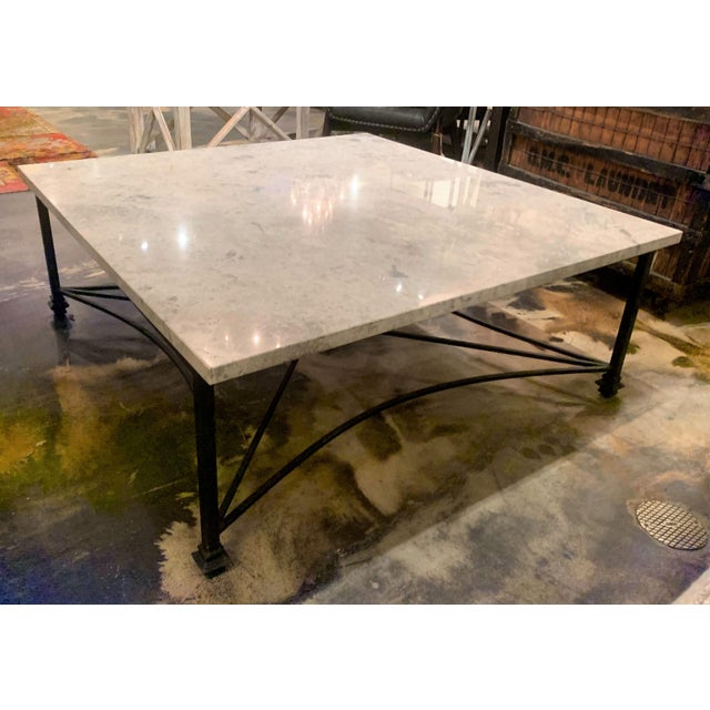 Bella Gray Stone Coffee Table With Flat Black Wrought Iron Base by Ella