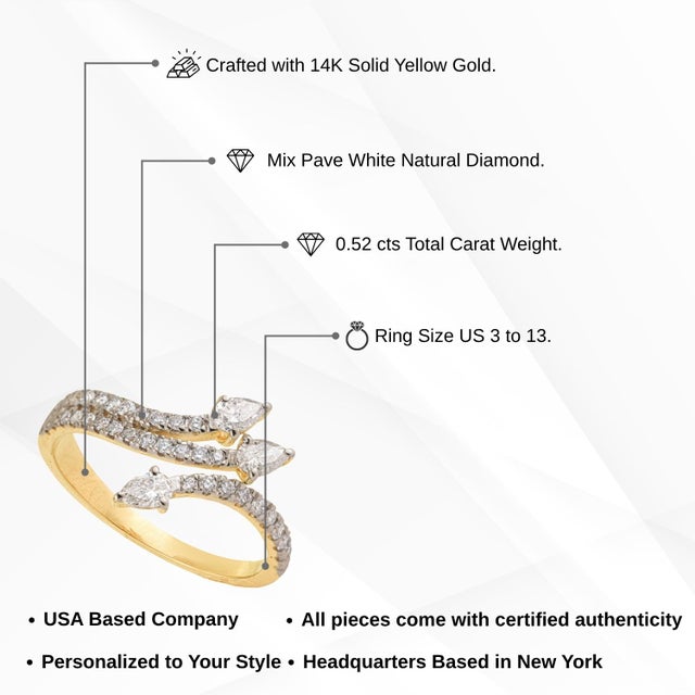 VRJewels Celestial Open Bypass Diamond Engagement Ring Size 5.5 in 14k Solid Gold For Sale - Image 10 of 14