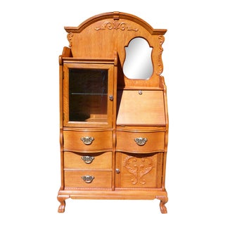 Lexington Victorian Sampler Oak Side by Side Secretary Desk Cabinet Bookcase For Sale