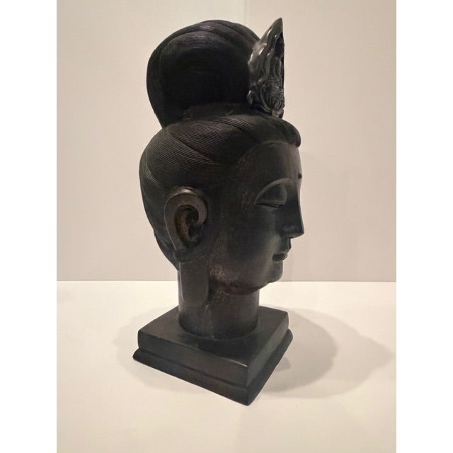 Large 19th Century Bronze Buddha Head For Sale - Image 10 of 10