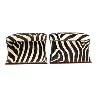 Vintage Boho Zebra Skin Ottomans - A Pair For Sale
