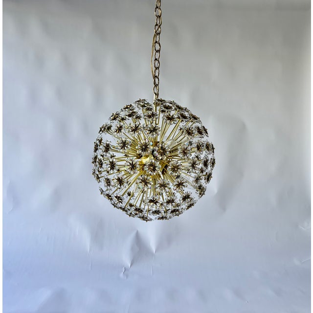 Large 1950s Sputnik Dandelion Chandelier, Brass & Crystal, 11 Bulbs For Sale - Image 4 of 18
