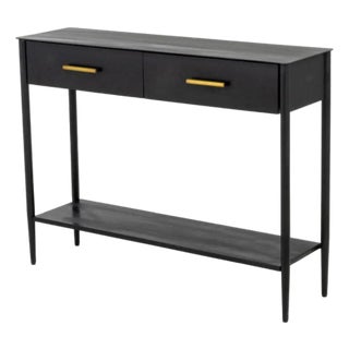 West Elm Patinated Black Steel Console Table For Sale