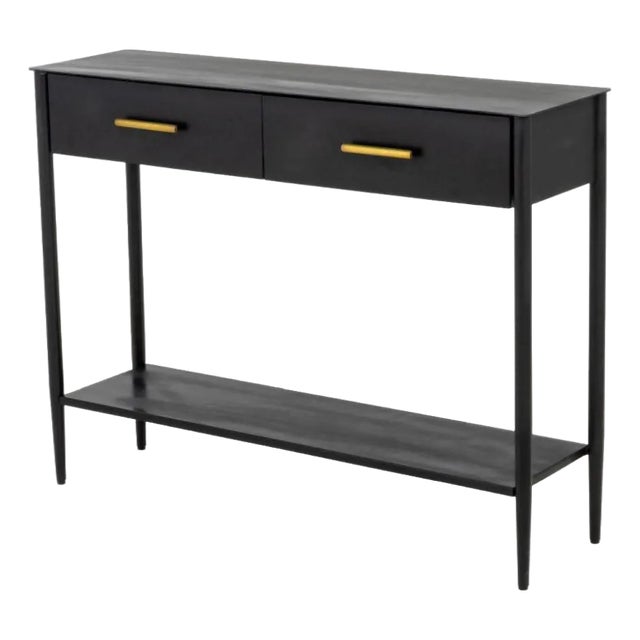 West Elm Patinated Black Steel Console Table For Sale
