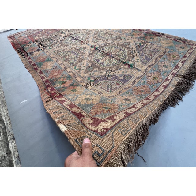 Brown Antique Caucasian Worn Medallion Tribal Rug - 11'8" X 6'3" For Sale - Image 8 of 14
