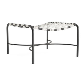 Brown Jordan Kantan Aluminum Vinyl Ottoman, Textured Pewter frame with White Lite fabric For Sale