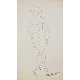 Richard Van Wingerden Mid 20th Century Expressionist Female Figure in Ink, Circa 1950 For Sale