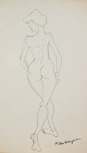 Richard Van Wingerden Mid 20th Century Expressionist Female Figure in Ink, Circa 1950