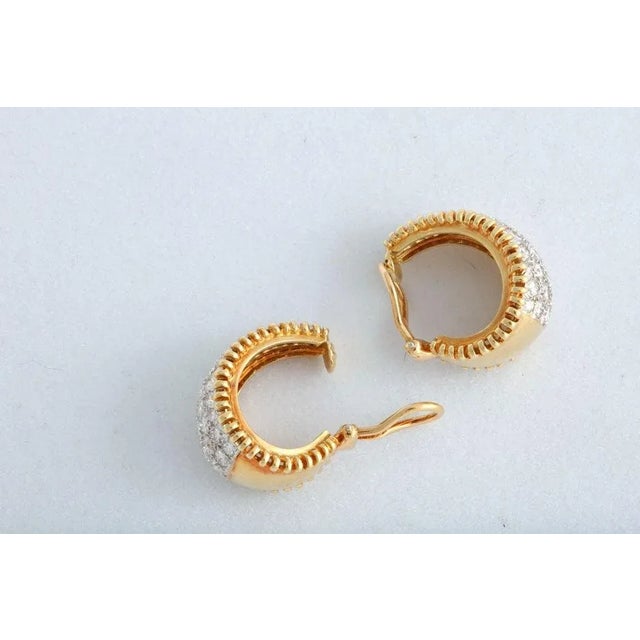 1970s Pave Set Diamond and Gold Hoop Clip Earrings - 2 Pieces For Sale - Image 4 of 6