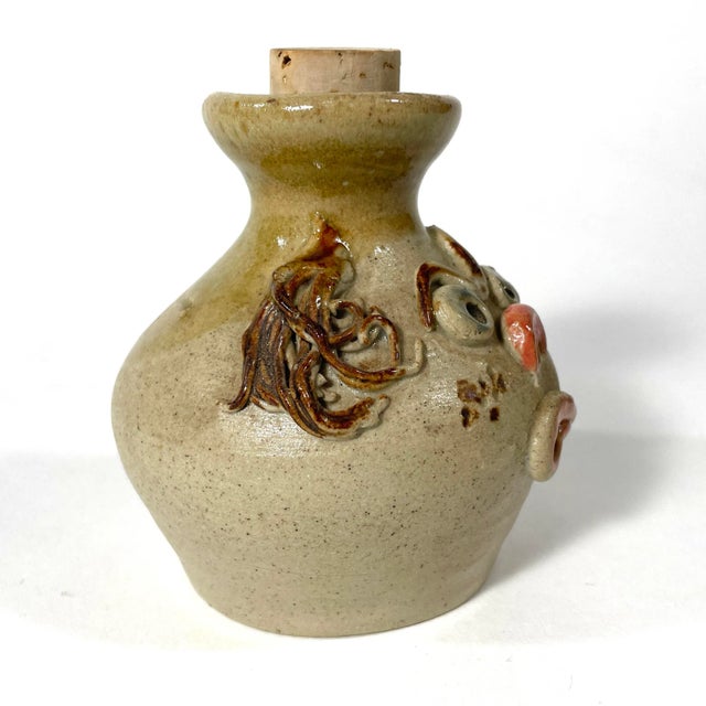 French Folk Art Open Mouth Face Jug / Salt Container For Sale - Image 11 of 13