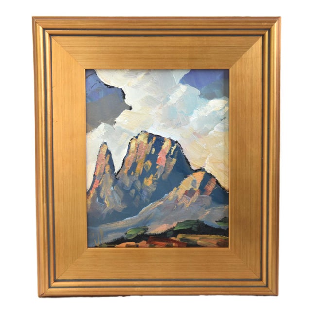 2020s William Hawkins Mountain & Clouds Landscape Oil Painting Including the Antiqued Gold Wood Frame For Sale - Image 5 of 5