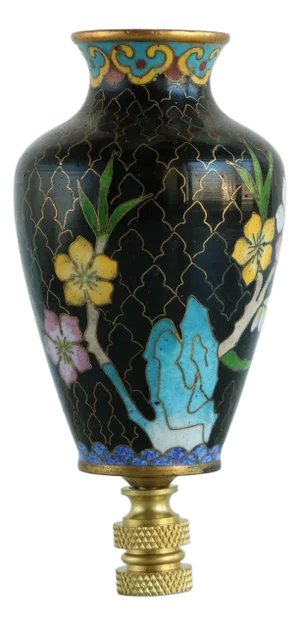 Chinese Cloisonne Vase Lamp Finial on Brass Hardware