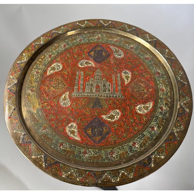 Mid-Century Modern Vintage Indian Brass Taj Mahal Tray With Removable Vessels, Mid-20th Century For Sale - Image 3 of 12