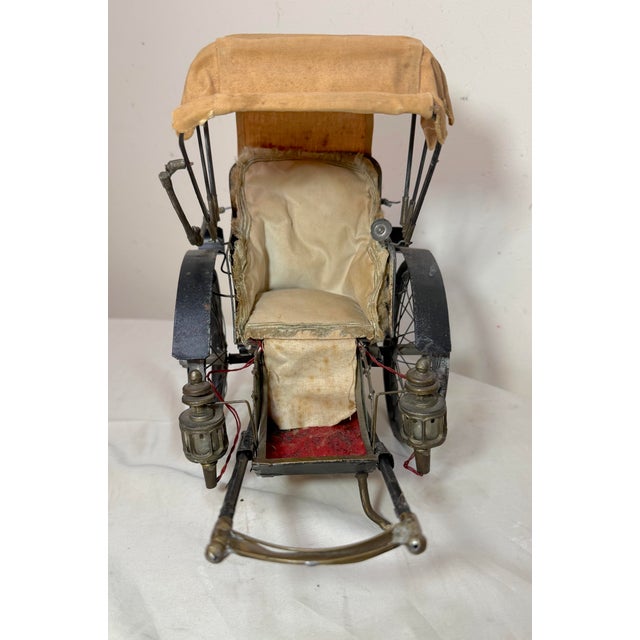 Metal Antique 19th Century Handmade Mixed Media Tole Running Rickshaw Mini Sculpture For Sale - Image 7 of 18