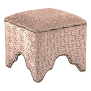 Willem Ivory Stool - H Interlocking Pattern in Crushed Champagne Velvet For Sale