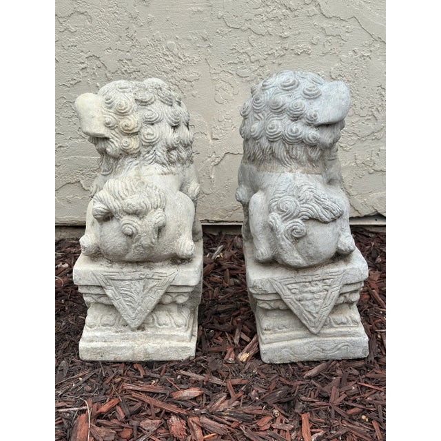 Cast Stone Foo Dog Garden Ornaments - Pair For Sale In San Diego - Image 6 of 7
